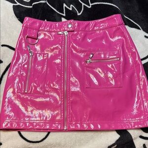 Forever 21 Pink Vinyl / Pleather Zip Up Mini Skirt Size S